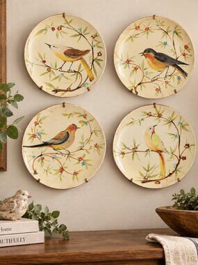 Pier 1 Imports Song Bird Lunch Plates Set of 4 Italy Botanical Bird Hand Painted